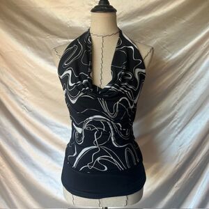 Tyte jeans black and white cowlneck halter club top
